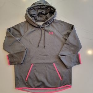 Under Armour Cold Gear Hood Sweatshirt Women's Size Medium Gray Pink